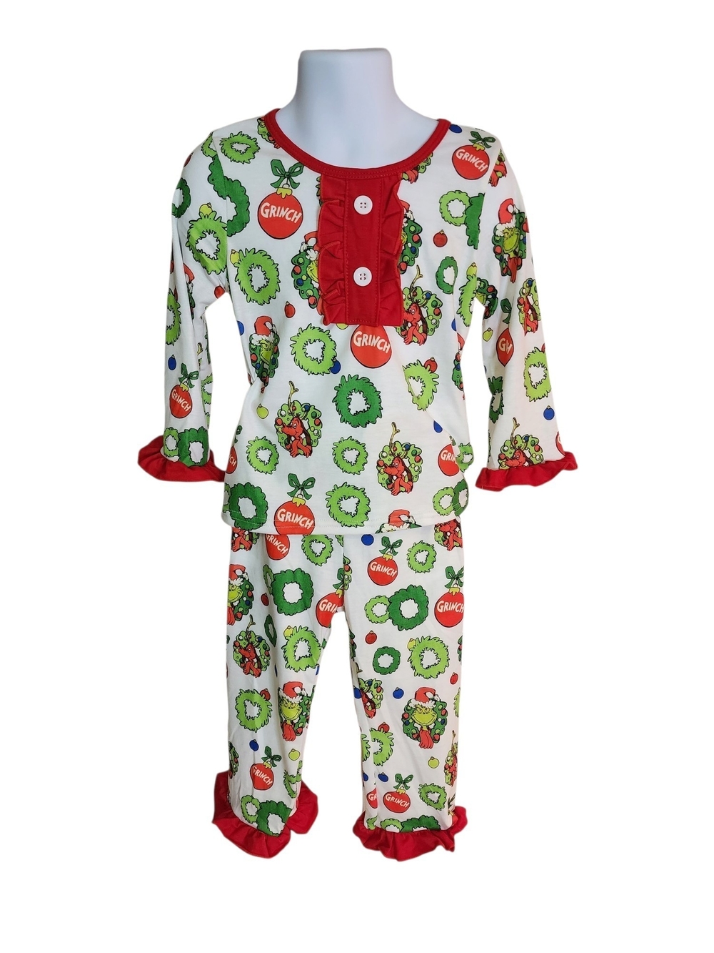 The Grinch Kids' White & Red Holiday One-Piece Pajama Set